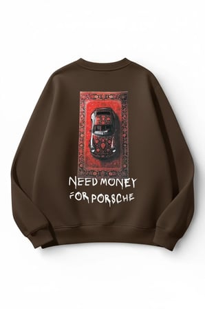 Unisex Yumuşak Dokulu Need Money Baskılı Tasarım Oversize 3 İplik Bisiklet Yaka Sweatshirt