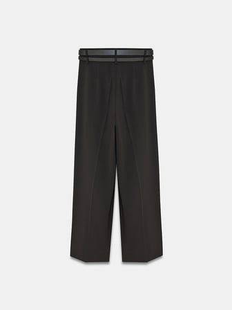  Çift Kemerli Pileli Pantolon-Siyah