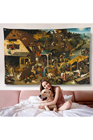 Yaşlı Pieter Brueghel - Hollanda Atasözleri Mavi Pelerin Duvar Örtüsü-7267