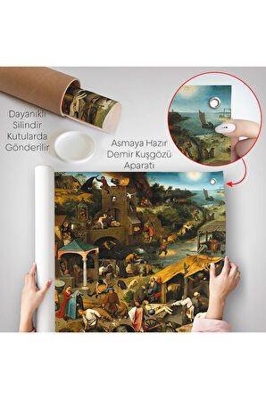 Yaşlı Pieter Brueghel - Hollanda Atasözleri Mavi Pelerin Duvar Örtüsü-7267