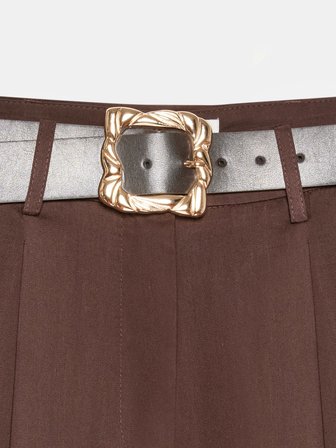  %100 Lyocell Pileli Geniş Paça Pantolon-Kahve