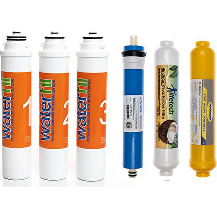 Sulook Waterlife Su Arıtma Cihazı Uyumlu Tak-Çevir 6'lı Filtre Seti, Vontron Membranlı