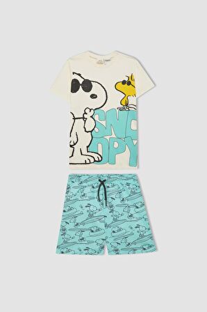 DeFacto Erkek Çocuk Snoopy 2'li Takım Kısa Kollu Tişört Deniz Şortu B7612A824HSGN1092