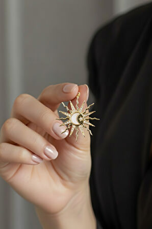 Taşlı Güneş Model Xuping Kolye Ucu Gold – 14K Renk, Zirkon Mıhlama, 2.5 cm