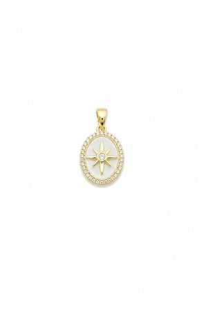 Zirkon Taş Çerçeveli Beyaz Kutup Yıldızı Kolye Ucu - Gold Renk Kararmaz 1.7 cm