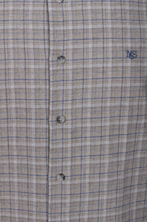 Erkek Gömlek Bej Uzun Kol Ekose Kareli Flanel Yün Tuşeli Slim Fit Düğmeli Yaka Shirt NCS JEANS 7270
