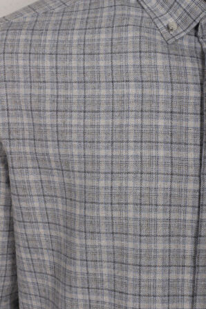 Erkek Gömlek Gri Uzun Kol Ekose Kareli Flanel Yün Tuşeli Slim Fit Düğmeli Yaka Shirt NCS JEANS 7270