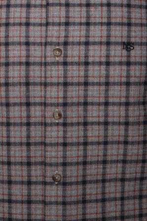 Erkek Gömlek Kiremit Uzun Kol Ekose Kareli Flanel Yün Tuşeli Slim Fit Düğmeli Yaka Shirt NCS JEANS 7270