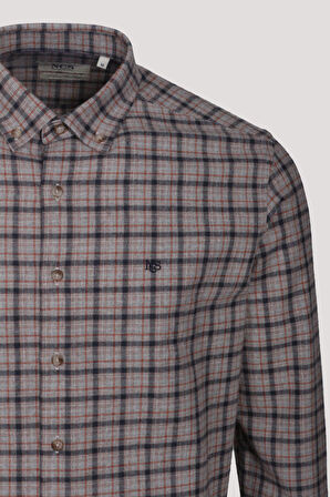 Erkek Gömlek Kiremit Uzun Kol Ekose Kareli Flanel Yün Tuşeli Slim Fit Düğmeli Yaka Shirt NCS JEANS 7270