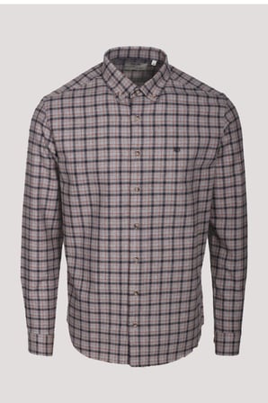 Erkek Gömlek Kiremit Uzun Kol Ekose Kareli Flanel Yün Tuşeli Slim Fit Düğmeli Yaka Shirt NCS JEANS 7270
