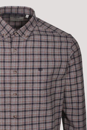 Erkek Gömlek Kiremit Uzun Kol Ekose Kareli Flanel Yün Tuşeli Slim Fit Düğmeli Yaka Shirt NCS JEANS 7270