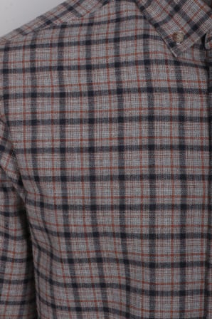 Erkek Gömlek Kiremit Uzun Kol Ekose Kareli Flanel Yün Tuşeli Slim Fit Düğmeli Yaka Shirt NCS JEANS 7270