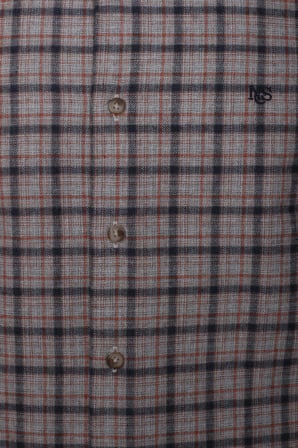 Erkek Gömlek Kiremit Uzun Kol Ekose Kareli Flanel Yün Tuşeli Slim Fit Düğmeli Yaka Shirt NCS JEANS 7270