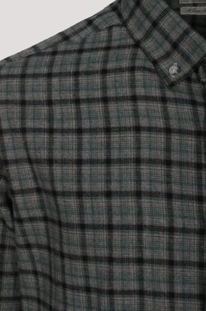 Erkek Gömlek Yeşil Uzun Kol Ekose Kareli Flanel Yün Tuşeli Slim Fit Düğmeli Yaka Shirt NCS JEANS 7270