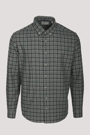 Erkek Gömlek Yeşil Uzun Kol Ekose Kareli Flanel Yün Tuşeli Slim Fit Düğmeli Yaka Shirt NCS JEANS 7270