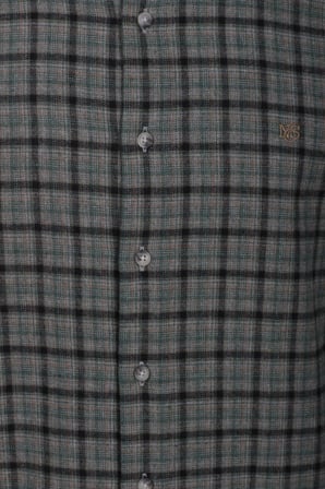 Erkek Gömlek Yeşil Uzun Kol Ekose Kareli Flanel Yün Tuşeli Slim Fit Düğmeli Yaka Shirt NCS JEANS 7270