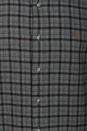 Erkek Gömlek Yeşil Uzun Kol Ekose Kareli Flanel Yün Tuşeli Slim Fit Düğmeli Yaka Shirt NCS JEANS 7270