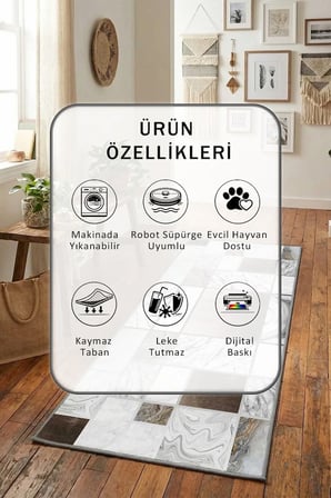 Yıkanabilir Kaymaz Glove Kahve Dijital Baskılı Yolluk Halı Tüy Tutmaz