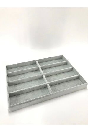 Yerli Üretim New York Model Süet Süet Kumaş Gri Renk 34/24 Cm Bölmeli Çekmece Içi Gözlük Standı