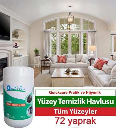 QUICKCARE Dezenfektanlı Yüzey Temizlik Havlusu 72 Yaprak, Kova Mendil Aloe Vera Kokulu