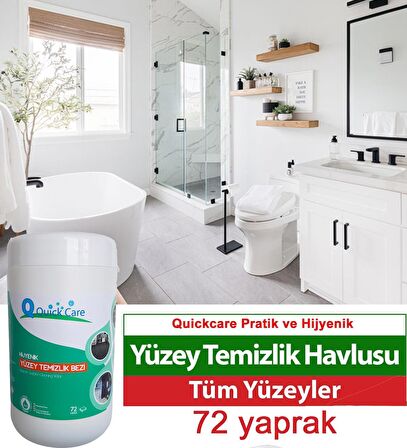 QUICKCARE Dezenfektanlı Yüzey Temizlik Havlusu 72 Yaprak, Kova Mendil Aloe Vera Kokulu