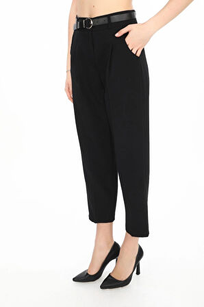 BELİZZİA BOYFRİEND KEMERLİ SİYAH KADIN PANTOLON 