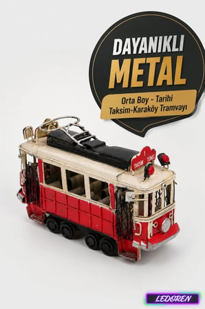 Dekoratif Metal Taksim Tramvayı Orta Boy Nostaljik El Yapımı Retro Ev Ofis Biblo 1104W-5