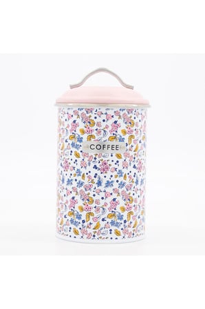 Çiçek Desenli Metal Kahve Saklama Kutusu - Pembe Kapaklı Vintage Coffee Kavanozu⁠ 19x10