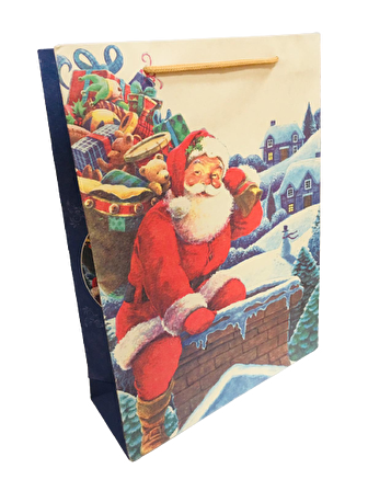 YILBAŞI KARTON ÇANTA NOEL BABA VE OYUNCAKLAR VİNTAGE KRAFT 28CM X 37CM - 1 ADET