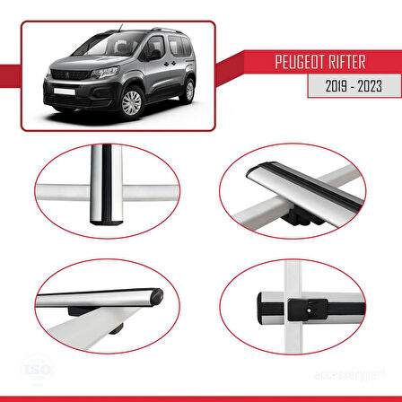 Peugeot Rifter 2019-2022 Arası ile Uyumlu BASIC Model Ara Atkı Tavan Barı Gri 2 Adet