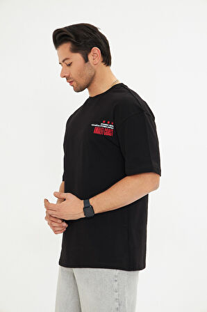 Amalfi Coast Baskılı Oversize Erkek Pamuklu Bisiklet Yaka Baskılı Tişört