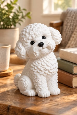 Kıvırcık Tüylü Sevimli Köpek Figürlü Dekoratif Biblo - 15cm Büyük Boy
