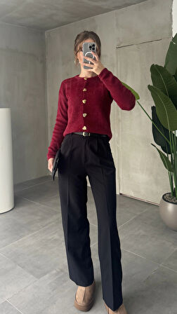 Siyah Pileli Tam Kalıp Bel Oturtmalı Geniş Paça Palazzo Pantolon