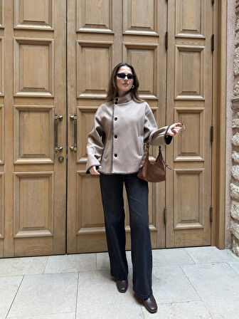 Vizon Çoban Dikişli Kaşe Düğmeli Kaşe Hırka