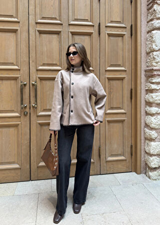 Vizon Çoban Dikişli Kaşe Düğmeli Kaşe Hırka