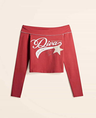 Madonna Yaka Orj Marka Diva Baskılı Crop Bluz