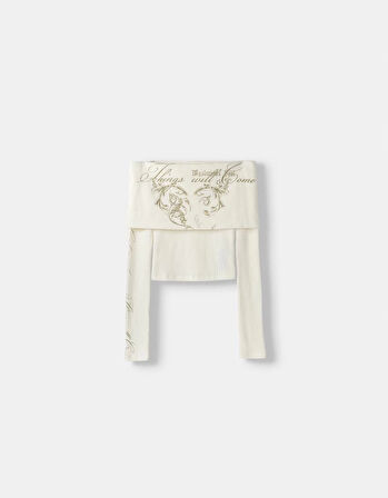 Madonna Yaka Orj Marka Baskılı Crop Bluz