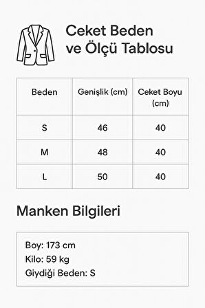 Antrasit Çizgili Tek Düğmeli Astarlı Crop Ceket
