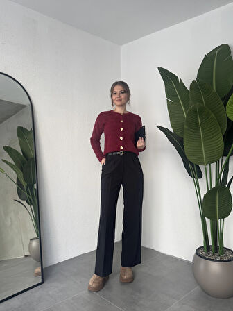 Siyah Pileli Tam Kalıp Bel Oturtmalı Geniş Paça Palazzo Pantolon