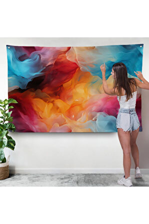 Renkli Suluboya Görünümlü Soyut Duvar Örtüsü-7277