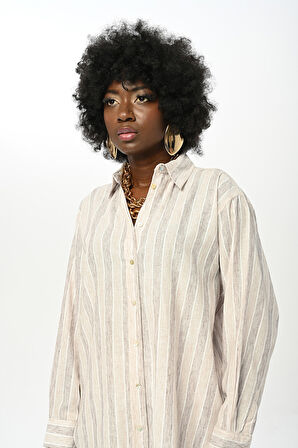 KADIN ÇİZGİLİ DESENLİ GÖMLEK