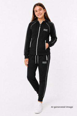 Kız Çocuk Scuba Unlimited Çİft Şeritli Kapüşonlu Reglan Kol Dalgıç Kumaş Eşofman Takımı ESF7023