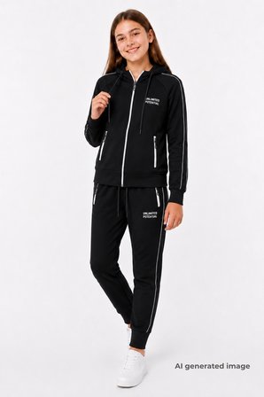 Kız Çocuk Scuba Unlimited Çİft Şeritli Kapüşonlu Reglan Kol Dalgıç Kumaş Eşofman Takımı ESF7023