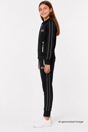 Kız Çocuk Scuba Unlimited Çİft Şeritli Kapüşonlu Reglan Kol Dalgıç Kumaş Eşofman Takımı ESF7023