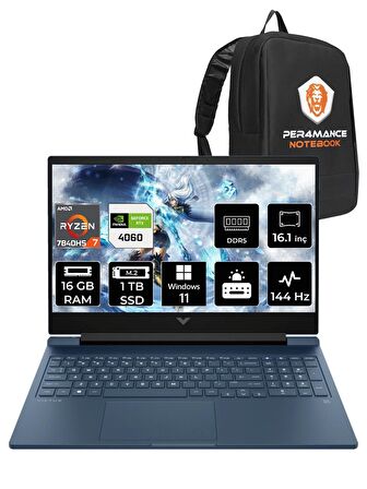 HP Victus 16 Ryzen 7 7840HS 16GB 1TB SSD RTX4060/8GB 144HZ 16.1" FHD W11H 7Z586EA & PER4 ÇANTA