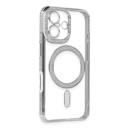 Apple iPhone 16 Kılıf Joke Simli Magneticsafe Kılıf - Gümüş