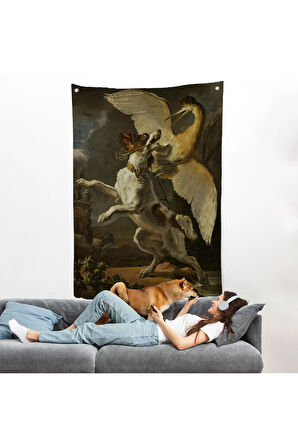 Abraham Hondius - Kuşa Saldıran Köpek Duvar Örtüsü - Dog fighting a heron-7281