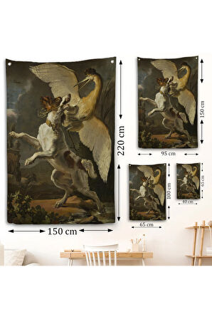 Abraham Hondius - Kuşa Saldıran Köpek Duvar Örtüsü - Dog fighting a heron-7281