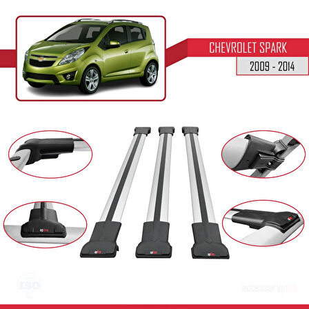 Chevrolet Spark (M300) 2009-2014 Arası ile Uyumlu FLY Model Ara Atkı Tavan Barı Gri 3 Adet