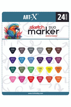 Rich Art-X Sketch Marker Duo Marker Çift Uçlu Su Bazlı Boyama Kalemi 24 Renk Set 18047